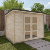 Abri de jardin toit plat 6m² PENTY - madriers 28mm brut - tuiles métalliques - Gardy Shelter Ma boutique